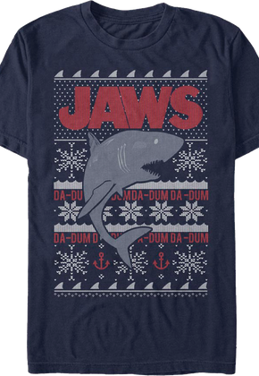 Ugly Faux Knit Jaws Christmas T-Shirt