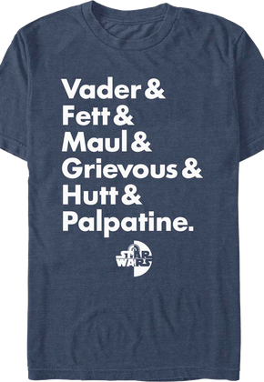 Villain Names Star Wars T-Shirt