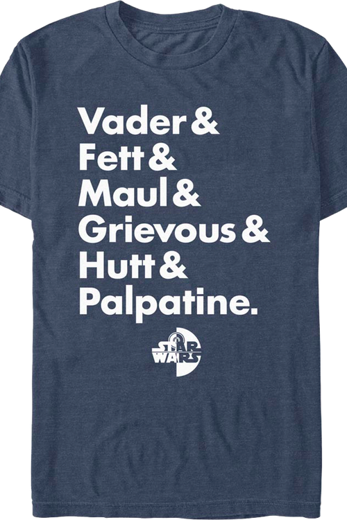 Villain Names Star Wars T-Shirtmain product image
