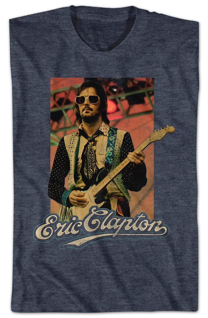 Eric Clapton 'Logo Rays' Official Tour T-Shirt - Navy Blue, Unisex Soft Cotton Tee, Size XL