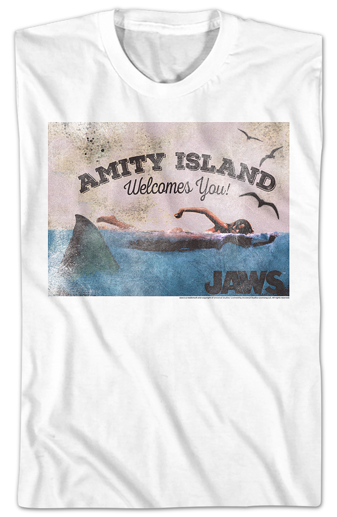 Welcome To Amity Island Postcard Jaws T Shirt