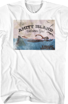 Welcome To Amity Island Postcard Jaws T-Shirt