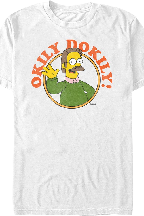 White Ned Flanders Okily Dokily Simpsons T-Shirtmain product image