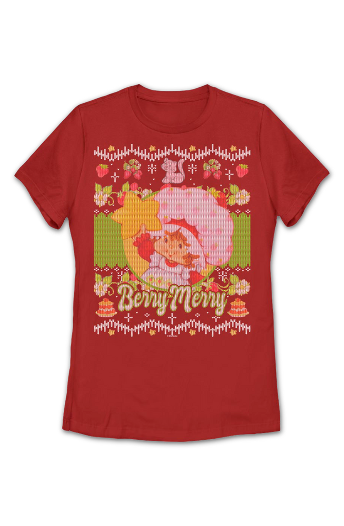 Womens Berry Merry Faux Christmas Sweater Strawberry Shortcake Shirt