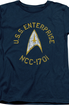 Womens Blue Distressed USS Enterprise Star Trek Shirt
