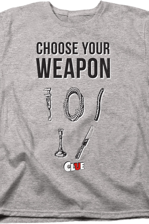 Womens Choose Your Weapon Clue Shirtmain product image