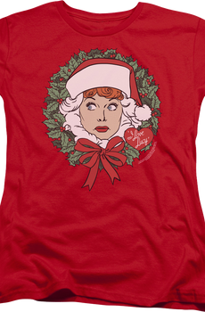 Womens Christmas Wreath I Love Lucy Shirt
