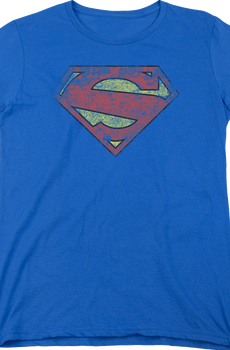 Womens Distressed Logo Superman Shirt