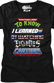 Womens Black Everything I Need To Know Eighties Cartoons Shirt