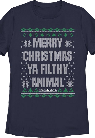 Womens Filthy Animal Faux Ugly Sweater Home Alone Shirt