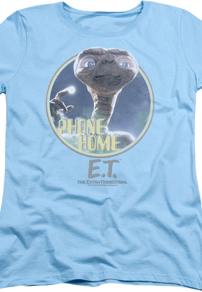 Womens Light Blue Phone Home ET Shirt