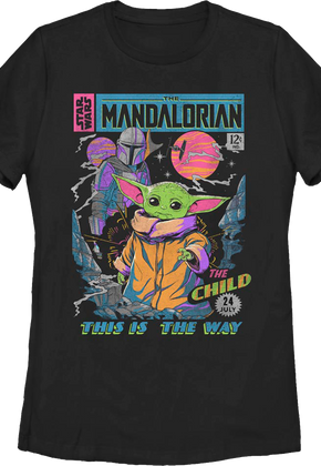 Womens Neon Mandalorian Comic Book Cover Star Wars Shirt
