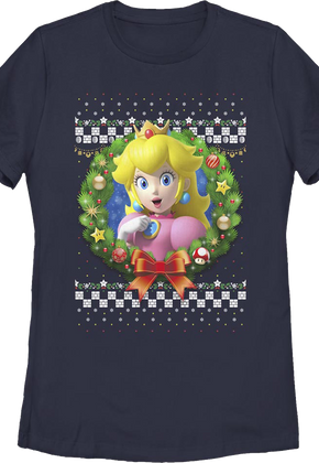 Womens Princess Peach Christmas Wreath Super Mario Bros. Shirt