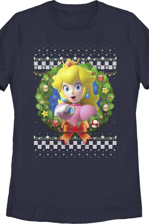 Womens Princess Peach Christmas Wreath Super Mario Bros. Shirtmain product image