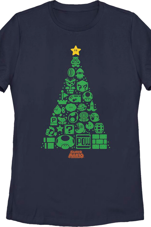 Womens Super Mario Bros. Icons Christmas Tree Nintendo Shirtmain product image
