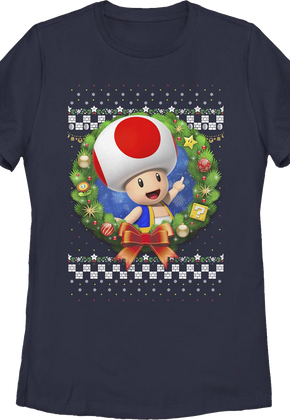 Womens Toad Christmas Wreath Super Mario Bros. Shirt