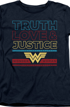 Womens Mom's Truth Love Justice Wonder Woman Shirt