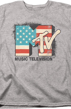 Womens Vintage American Flag Logo MTV Shirt