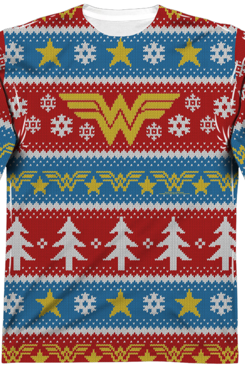 Wonder Woman Ugly Faux Christmas Sweater Long Sleeve Teemain product image