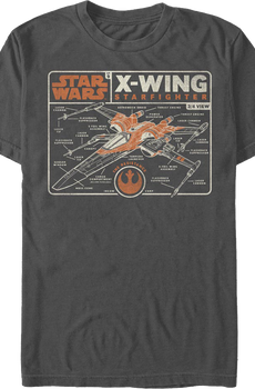 X-Wing Starfighter Schematic Star Wars T-Shirt