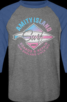 Amity Island Surf Board Repair Jaws Raglan Baseball Shirt