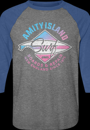 Amity Island Surf Board Repair Jaws Raglan Baseball Shirt