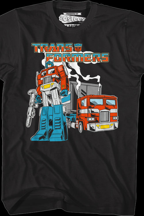 Black Retro Optimus Prime Transformers T-Shirtmain product image