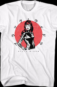 Black Widow Japanese Text Marvel Comics T-Shirt