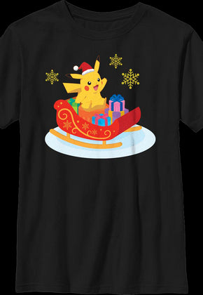 Boys Youth Pikachu Sleigh Ride Pokemon Shirt