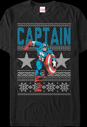 Captain America Faux Ugly Christmas Sweater Marvel Comics T-Shirt