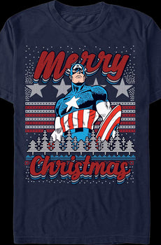 Captain America Merry Christmas Faux Ugly Sweater Marvel T-Shirt