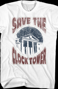 Distressed White Save The Clock Tower Back To The Future T-Shirt