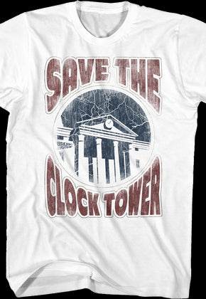 Distressed White Save The Clock Tower Back To The Future T-Shirt