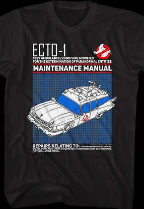 Ecto-1 Maintenance Manual Real Ghostbusters T-Shirt