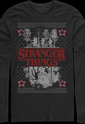 Faux Ugly Knit Stranger Things Christmas Long Sleeve Shirt