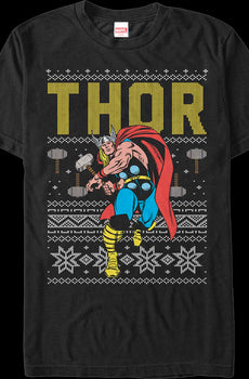 Faux Ugly Thor Christmas Sweater Marvel Comics T-Shirt