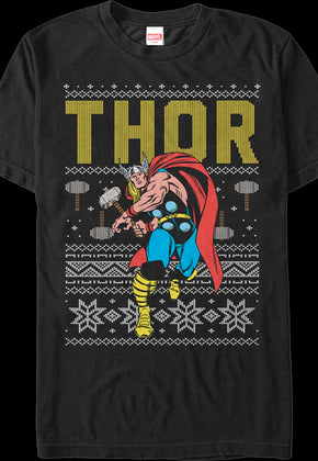 Faux Ugly Thor Christmas Sweater Marvel Comics T-Shirt