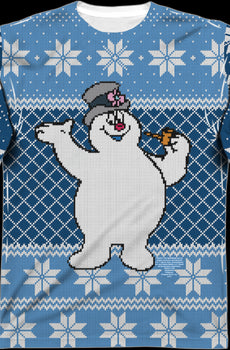Frosty The Snowman Faux Ugly Christmas Sweater Long Sleeve Tee