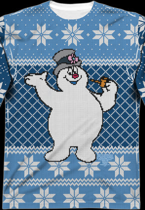 Frosty The Snowman Faux Ugly Christmas Sweater Long Sleeve Tee