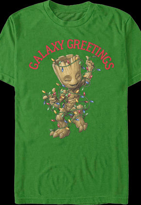 Galaxy Greetings Groot Christmas Lights Marvel Comics T-Shirt
