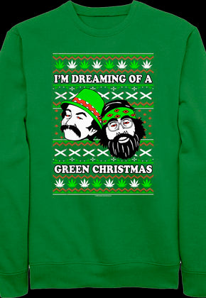 Green Christmas Faux Ugly Sweater Cheech And Chong Sweatshirt
