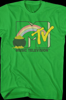 Green Rainbow And Pot Of Gold Logo MTV Shirt