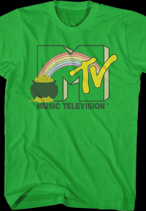 Green Rainbow And Pot Of Gold Logo MTV Shirt