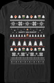 Happy Holidays Faux Ugly Xmas Sweater Super Mario Bros. T-Shirt