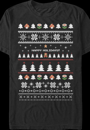 Happy Holidays Faux Ugly Xmas Sweater Super Mario Bros. T-Shirt