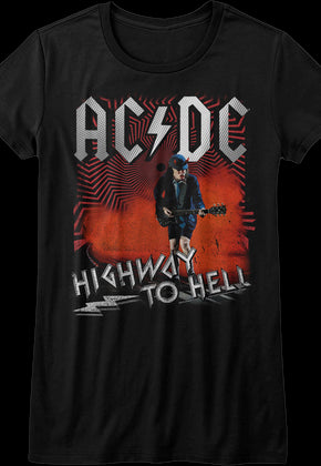 Ladies Angus Young Highway To Hell ACDC Shirt