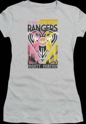 Ladies Pink and Yellow Rangers Mighty Morphin Power Rangers Shirt