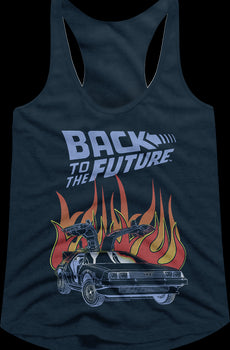 Ladies DeLorean Flames Back To The Future Racerback Tank Top
