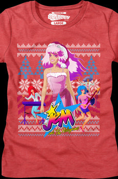 Ladies Jem and the Holograms Faux Knit Christmas Shirt