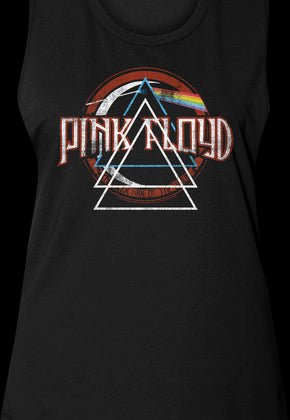 Ladies Repeated Prism Dark Side of the Moon Pink Floyd Muscle Tank Top